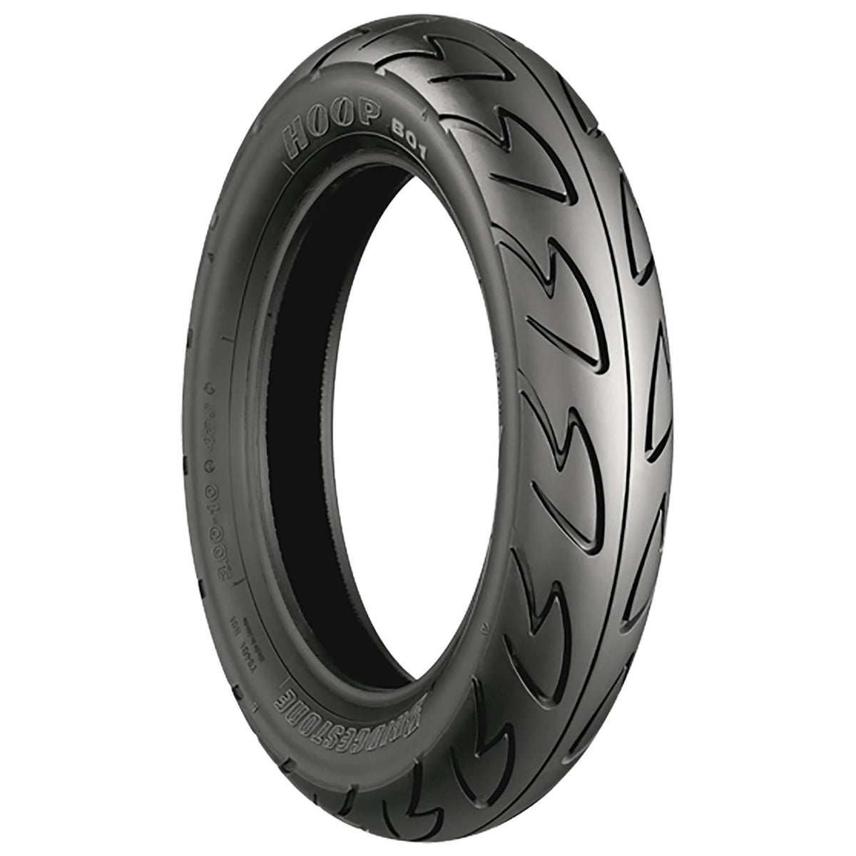 BRIDGESTONE 110/90-10 51J HOOP B01 LL TL rear motorcycle tyre with tread pattern and sidewall details