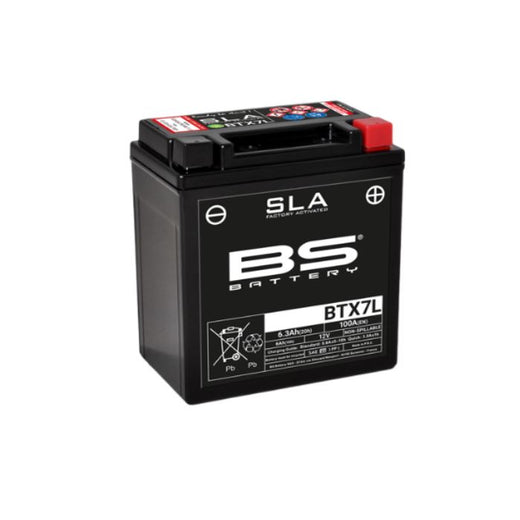 BS Battery factory charged BS-BTX7L SLA lead-acid battery with visible terminals and compact design for automotive use