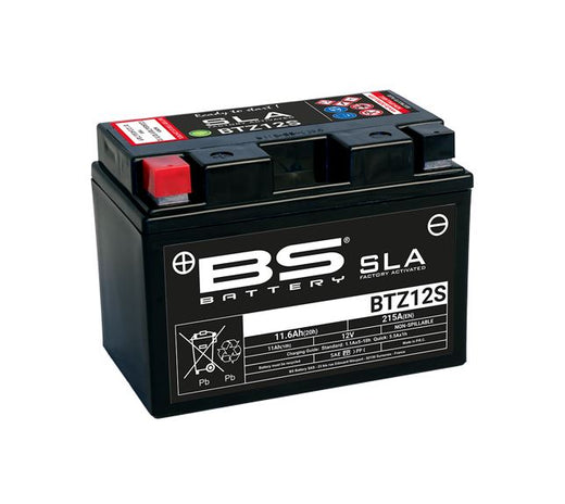 BS Battery Factory charged BS-BTZ12S SLA battery showing its compact, durable design with terminals and label visible in the image.