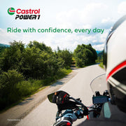 Castrol POWER1 3-in-1 Formula 4T 10W-40 motorcycle engine oil in a 1-liter bottle with label and cap.