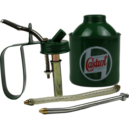 Vintage Castrol oil can with lever top, 500ml capacity, Classic Vintage brand, featuring a classic metal design and nostalgic style.