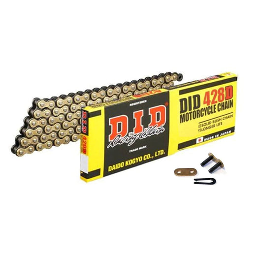 D.I.D Chains 428 Pitch "D" gold and black drive chain for small bikes, 146 links with spring link, suitable for 125cc engines.
