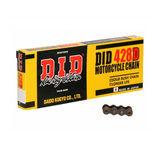 D.I.D Chains 428 Pitch Steel Small Bike Drive Chain with 142 links and spring link for 125cc engines, shown on a white background.