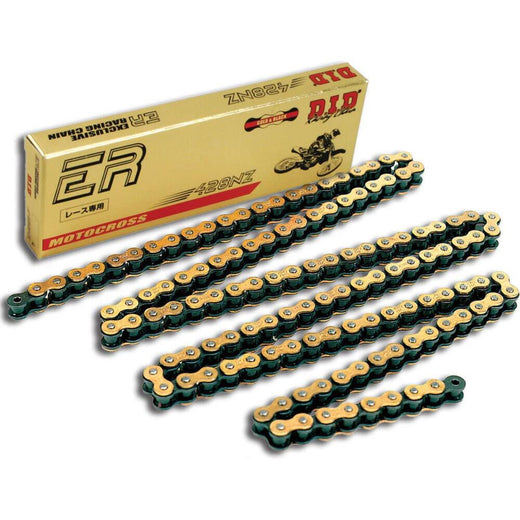 DID 428 Pitch NZ Gold and Black mini road racing drive chain with 142 links, clip, and press-fit link for 100cc engines