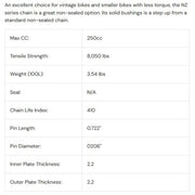D.I.D Chains 520 Pitch NZ steel vintage bike drive chain with 130 links, clip and press-fit links for 250cc max engines.