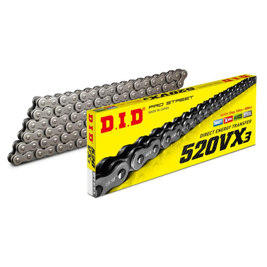 D.I.D 520 Pitch VX Steel Street and ATV drive chain with 100 links, clip and press-fit links, designed for 800cc engines