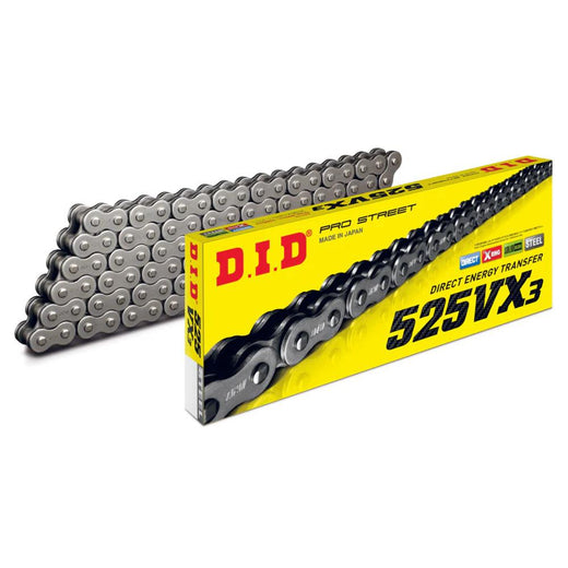 D.I.D Chains 525 Pitch VX Steel Street Pro X-Ring Drive chain with 108 links and rivet link for motorcycles