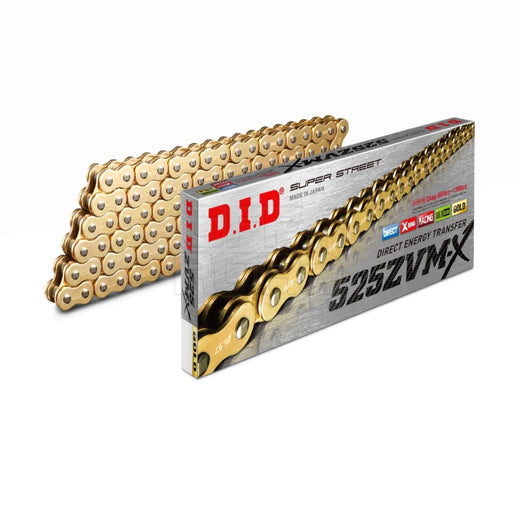DID  525 Pitch  "ZVMX" Gold & Gold Street Super X-Ring  Drive Chain 140 Links Rivet Link 1300cc Max