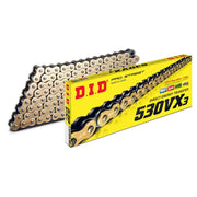 D.I.D Chains 530 Pitch VX Gold & Black Street Pro X-Ring Drive Chain with 96 links and rivet link for 1100cc motors