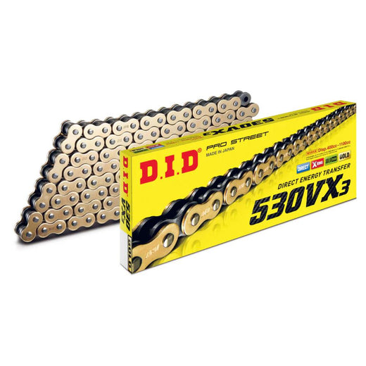 D.I.D Chains 530 Pitch VX Gold & Black Street Pro X-Ring Drive Chain with 96 links and rivet link for 1100cc motors