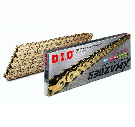 D.I.D Chains 530 Pitch ZVMX Gold & Gold Street Super X-Ring Drive Chain with 100 links and rivet link for 1400cc max engines