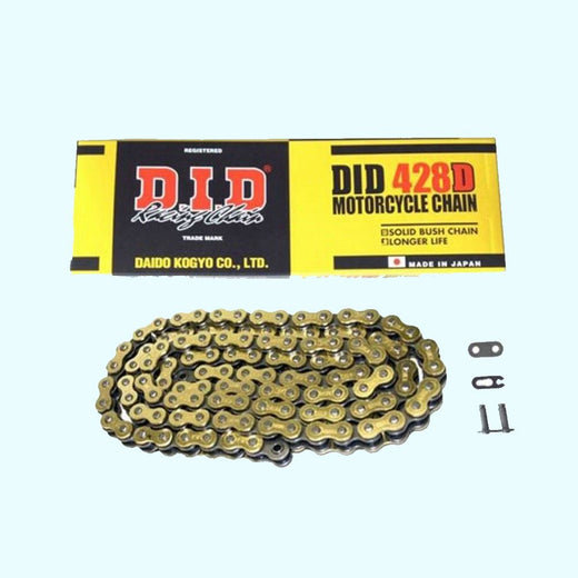 D.I.D 428 Pitch "D" Gold and Black drive chain for small bikes, 140 links with spring link, suitable for 125cc engines.