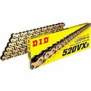 D.I.D 520 Pitch VX3 Gold and Black street and ATV drive chain with 114 links, X-Ring design, clip and press-fit links.