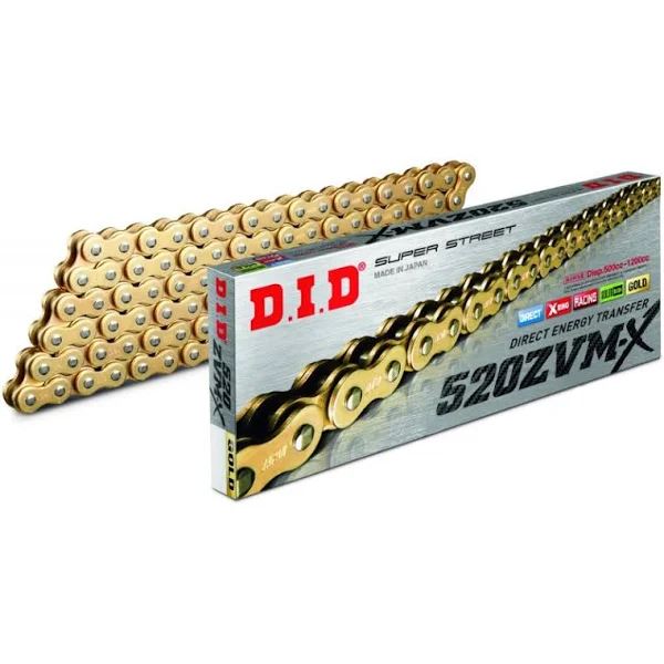 DID  520 Pitch  "ZVMX" Gold & Gold Street Super X-Ring  Drive Chain 98 Links Rivet Link 1200cc Max