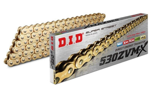 DID  530 Pitch  "ZVMX" Gold & Gold Street Super X-Ring  Drive Chain 122 Links Rivet Link 1400cc Max