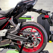 EasyBlock compatible with Kawasaki Z650cc motorcycle, showcasing the EasyBlock lock and mounting details.