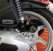 EasyBlock compatible with Piaggio Liberty 125cc scooter 2013-2025, showing the easyblock security device on the scooter side.