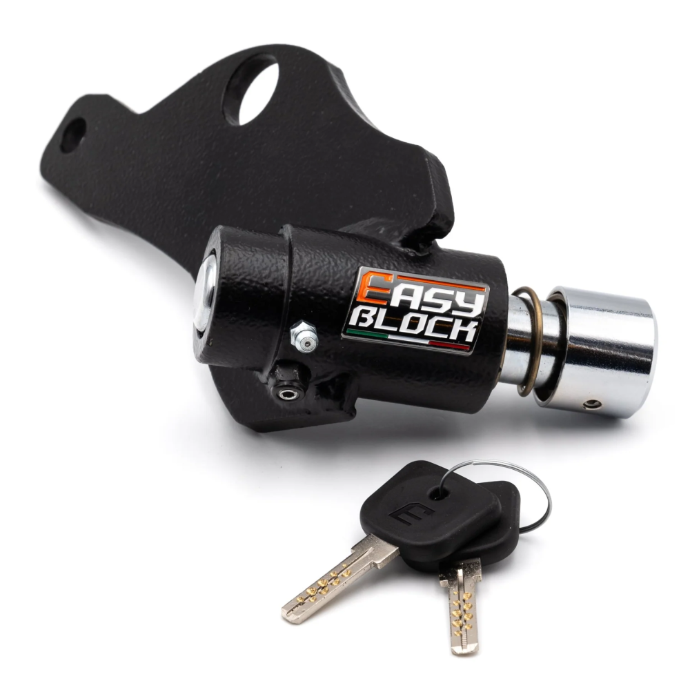 EasyBlock compatible with Piaggio Vespa GTS 300cc, Vespa 310cc HPE, and 125cc models, showing the product installation.