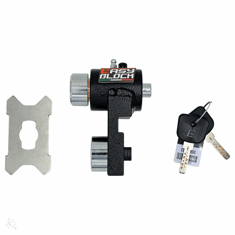 EasyBlock compatible with Yamaha MT-07 2025 motorcycle, showing the sleek black protective accessory on the bike.