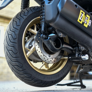 EasyBlock compatible with Yamaha X-MAX 300cc Tech Max E 5+ scooter, showing the sleek black EasyBlock device on the vehicle.