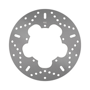 EBC MD-Series Scooter Brake Disc MD910D, silver metal disc with drilled holes for enhanced braking performance.