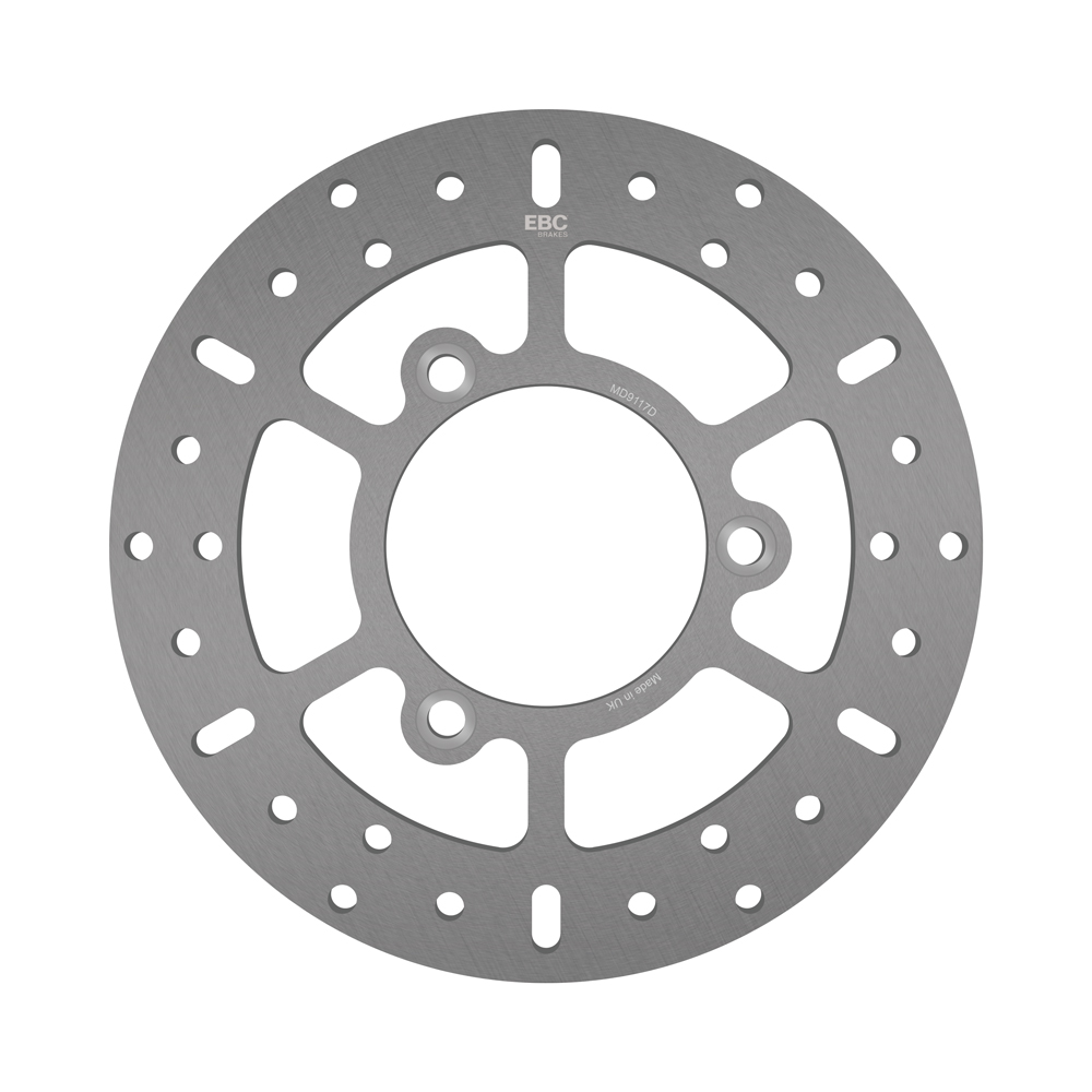 EBC MD-Series scooter brake disc MD9117D with vented design and metallic finish, suitable for high-performance scooter braking systems.