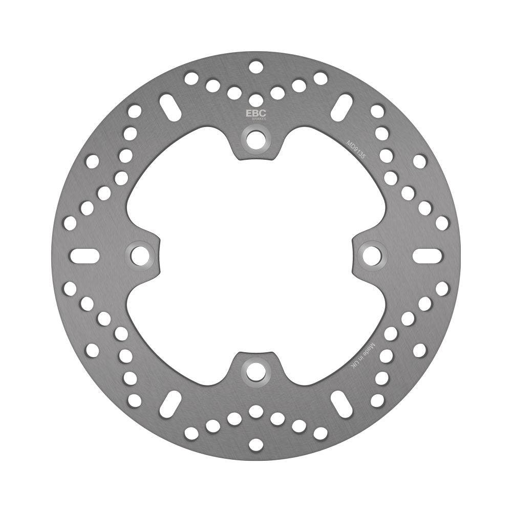 EBC MD-Series scooter brake disc MD9135D showing textured metal surface and mounting holes for reliable stopping power