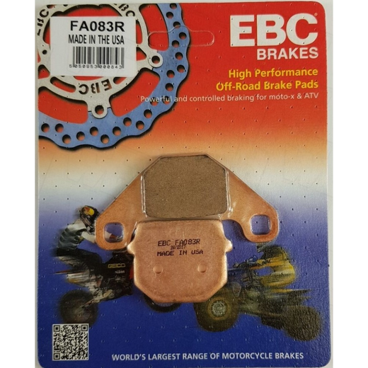 EBC Brakes motorcycle dirt sintered brake pad FA083R with metal backing and friction surface for off-road riding.