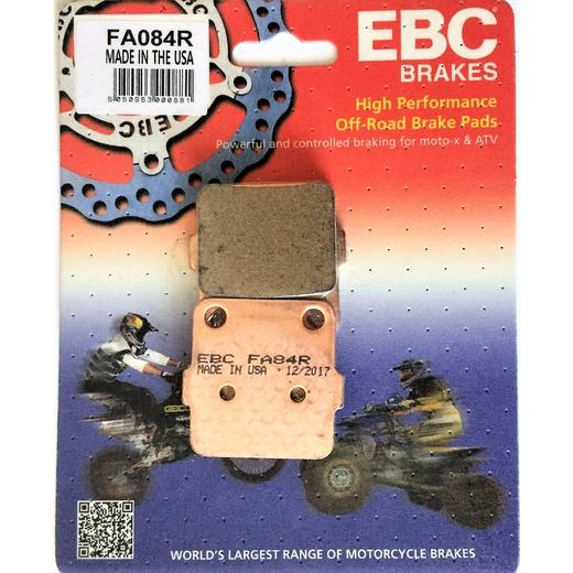 EBC Brakes motorcycle dirt sintered brake pad FA084R showing metal backing plate and friction surface.