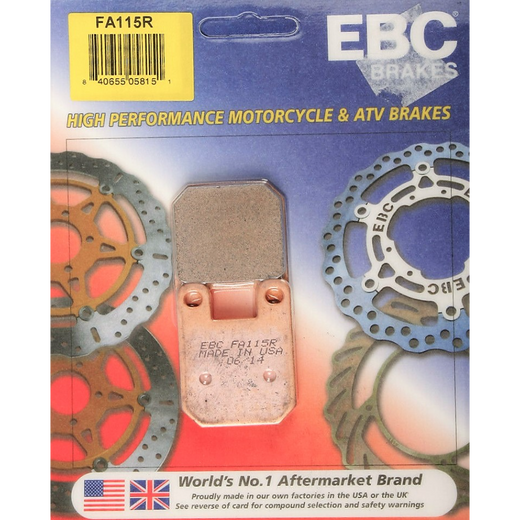 EBC Brakes dirt motorcycle sintered brake pad FA115R with metal backing and friction surface for off-road braking performance