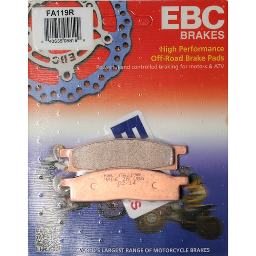 EBC Brakes Motorcycles Dirt Sintered Brake Pad FA119R showing the black sintered brake pad with metal backing plate