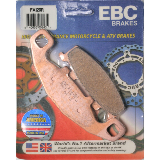 EBC Brakes Dirt Sintered Motorcycle Brake Pad FA129R with metal backing and friction surface for off-road motorcycle braking.