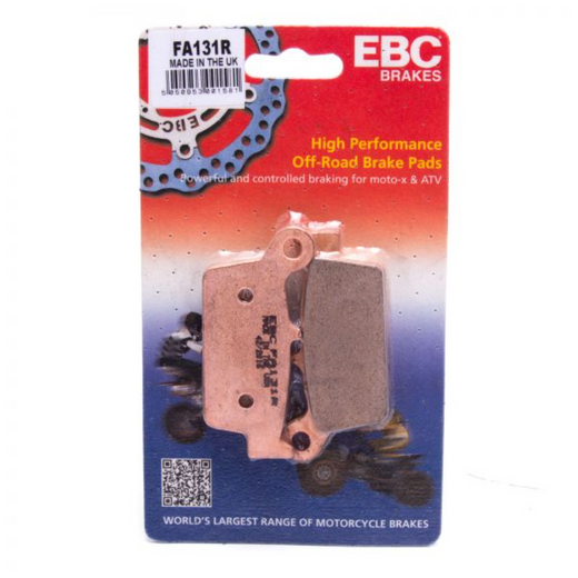 EBC Brakes motorcycle dirt sintered brake pad FA131R with metal backing and friction surface for off-road riding.