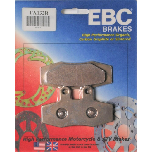 EBC Brakes Motorcycle Dirt Sintered Brake Pad FA132R shown in close-up, highlighting the durable metal friction surface.