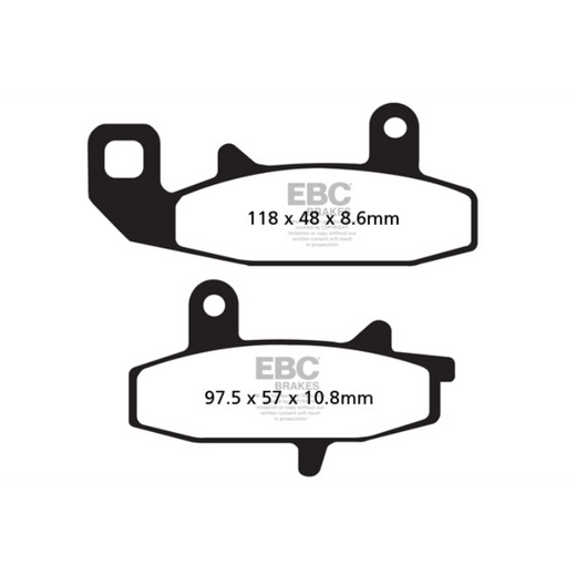 EBC Brakes dirt motorcycle sintered brake pad FA147R with metal backing plate and friction material for off-road riding.