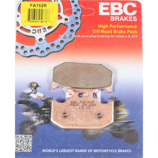 EBC Brakes motorcycle dirt sintered brake pad FA152R showing the metal backing plate and friction surface for off-road riding.