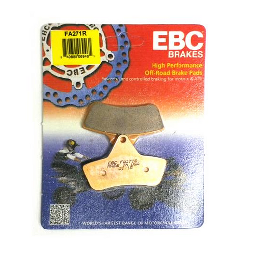 EBC Brakes motorcycle dirt bike sintered brake pad FA271R with metal backing and friction surface for off-road riding.