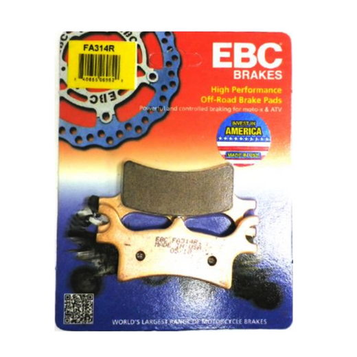 EBC Brakes motorcycle dirt sintered brake pad FA314R with metal backing and friction material for off-road riding.