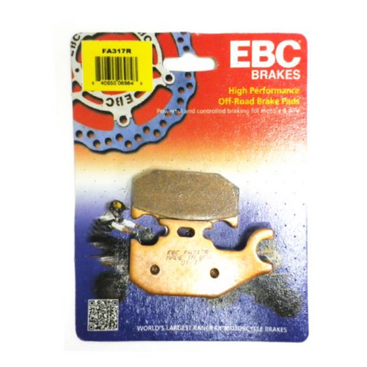 EBC Brakes Dirt Sintered Brake Pad FA317R for motorcycles, showing the black, metal brake pad with detailed friction surface.