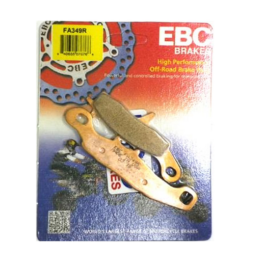 EBC Brakes Motorcycle Dirt Sintered Brake Pad FA349R showing metal backing and brake friction material.