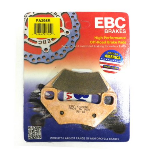 EBC Brakes motorcycle dirt bike sintered brake pad FA395R with metal backing plate and friction surface for durable stopping power