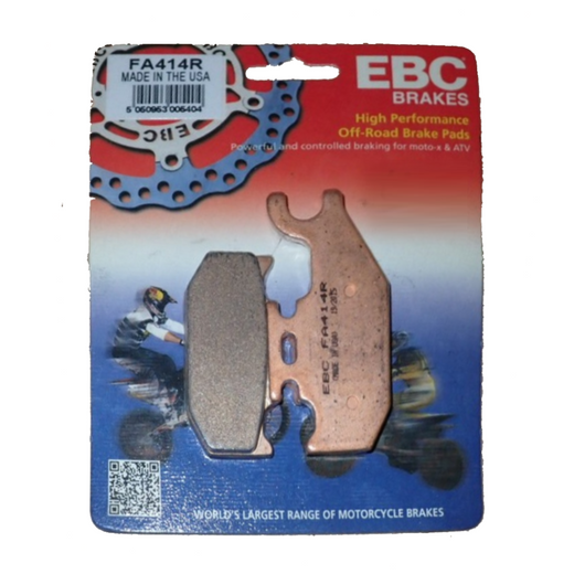 EBC Brakes motorcycle dirt sintered brake pad FA414R with metal backing plate and friction material for off-road riding.