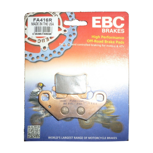 EBC Brakes motorcycle dirt sintered brake pad FA416R with metal backing plate and friction material for off-road riding.