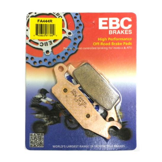 EBC Brakes motorcycle dirt sintered brake pad FA444R shown with detailed metal surface and shape for off-road riding.