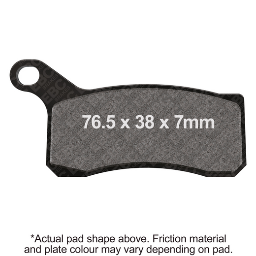 EBC Brakes Motorcycle Dirt Sintered Brake Pad FA462R shown mounted on a motorcycle brake caliper