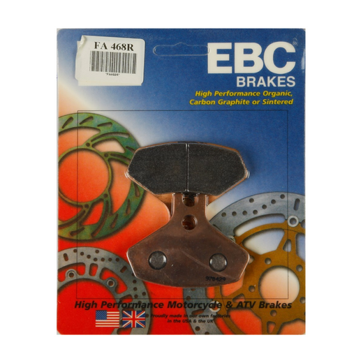 EBC Brakes motorcycle dirt sintered brake pad FA468R with metal backing and friction surface for off-road use.