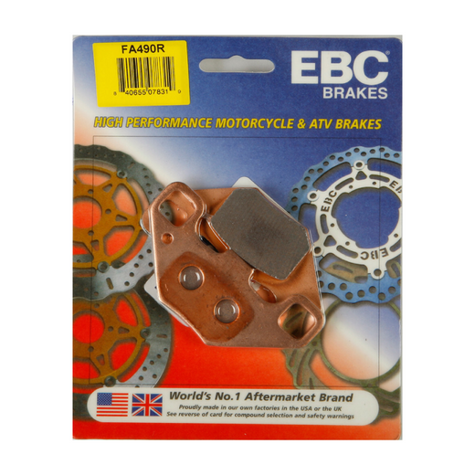 EBC Brakes Motorcycle Dirt Sintered Brake Pad FA490R with metal backing and friction material for off-road riding.