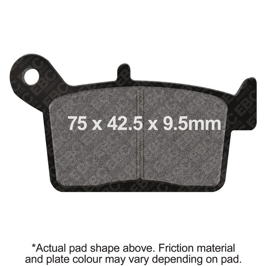 EBC Brakes Dirt Sintered Motorcycle Brake Pad FA697R with metal backing plate and friction surface for off-road riding.