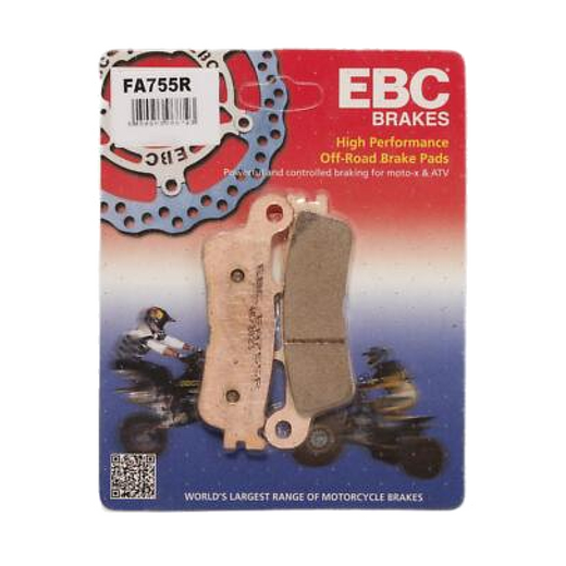 EBC Brakes Motorcycle Dirt Sintered Brake Pad FA755R shown on a clean background with detailed metal and friction material.