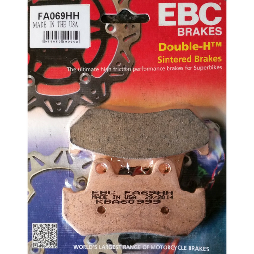 EBC Brakes HH Sintered Motorcycle Brake Pad FA069HH with metal backing and friction surface for high-performance stopping power